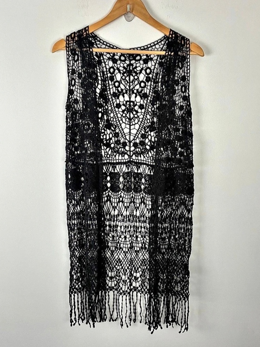 Say What? Y2K Whimsigoth Grunge Crochet Fringe Cardigan Party Festival Costume S